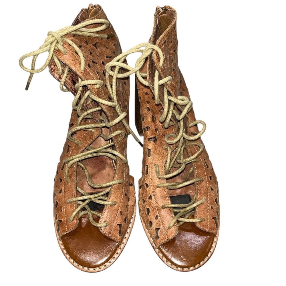 Jeffrey Campbell Brown Leather Cors-Daisy Lace Up Booties Sandals Shoes size 8 - Picture 5 of 14